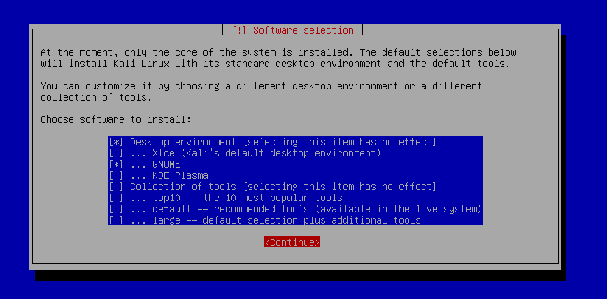 Kali Linux install: no tools